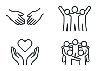 Fototapeta premium Unity and care icons for community and friendship design projects