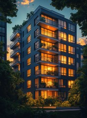a modern high rise residential building with large balconies