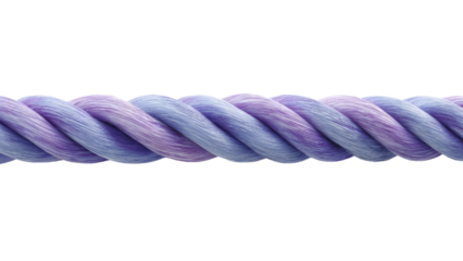 Close up of twisted purple and blue rope isolated on transparent background, showcasing its intricate texture and design for various creative applications