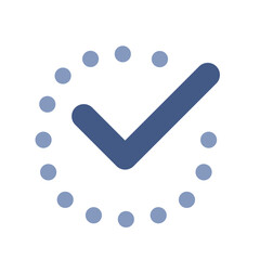 Blue check mark inside dotted circle for confirmation or verified status symbol