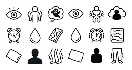 Obraz premium Mental health outline icons set – flat, linear, wellness and mindfulness symbols