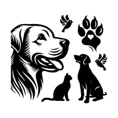 two dog and others animals vector silhouette