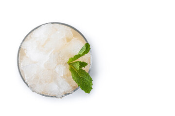Classic Mint Julep Cocktail isolated on white background. Top view. Copy space