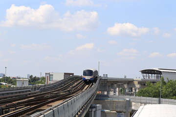 BTS Skytrain.Skytrain stops on train tracks.Mass transit system sky train
