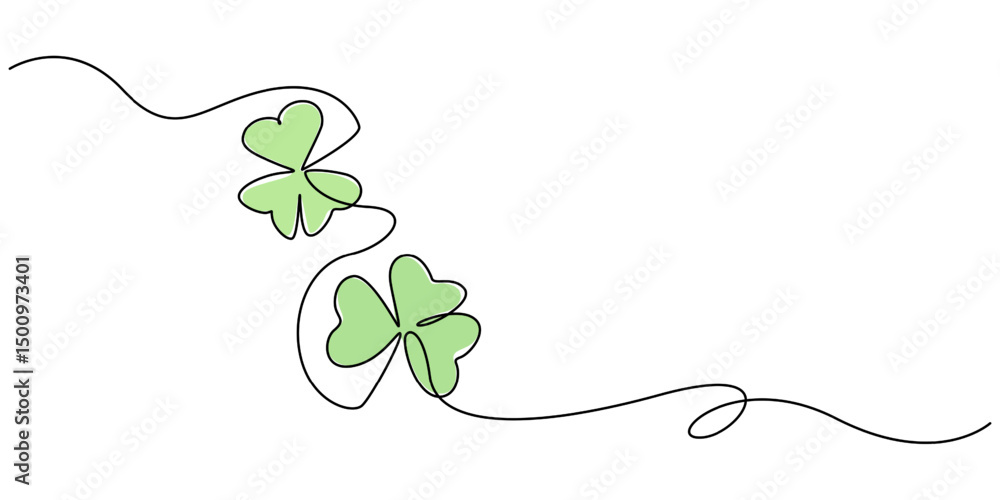 Fototapete happy st. patrick's day line drawing banner with shamrock with editable stroke banner, continuous li
