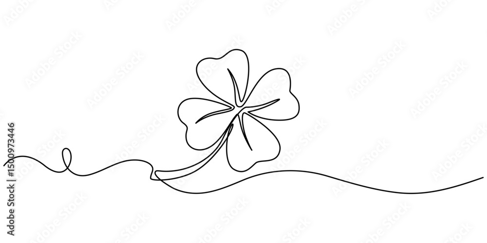 Fototapete happy st. patrick's day line drawing banner with shamrock with editable stroke banner, continuous li