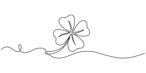 Happy St. Patrick's Day Line Drawing Banner with Shamrock with Editable Stroke Banner, Continuous linear drawing of clover leaves. One line drawing background. Vector illustration. Linear drawing.