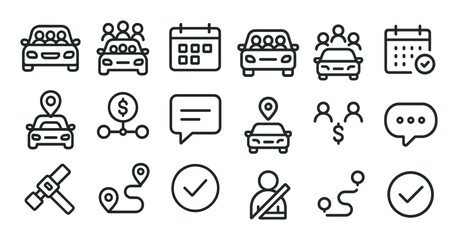 Plakat Carpool and rideshare line icons set – linear, outline, transportation symbols