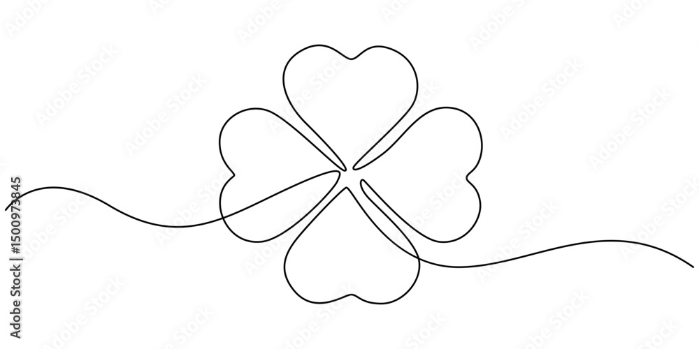 Fototapete happy st. patrick's day line drawing banner with shamrock with editable stroke banner, continuous li