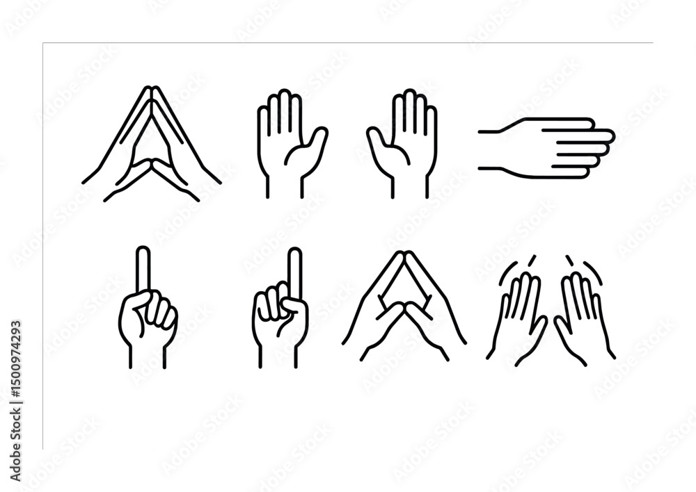 Poster minimalist line art of hand gestures for communication and learning design