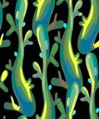 Vector seamless background with marine elements. Plants, algae, and abstract green lines on a separate background.