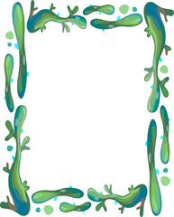 Vector frame with botanical elements. Plants, algae, and abstract green lines on a separate background.