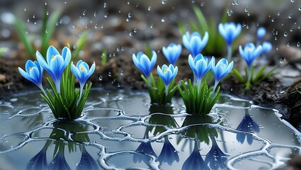 spring flowers in the snow