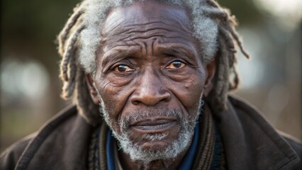A close-up portrait of an elderly man with expressive eyes and gray hair, conveying wisdom and life experiences.