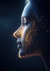 Rostro digital compuesto de partículas luminosas