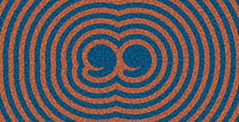Orange quotation marks on blue concentric ripple background. Vector illustration with bold and graphic design.