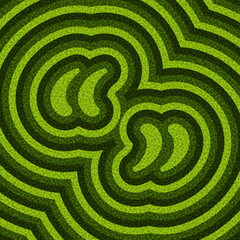 Layered green quotation marks with abstract ripple design. Vector illustration featuring a bold, modern texture.