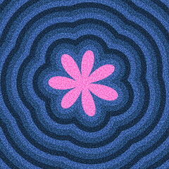 Pink flower icon over blue ripple texture background. Vector illustration with a bold, retro aesthetic.