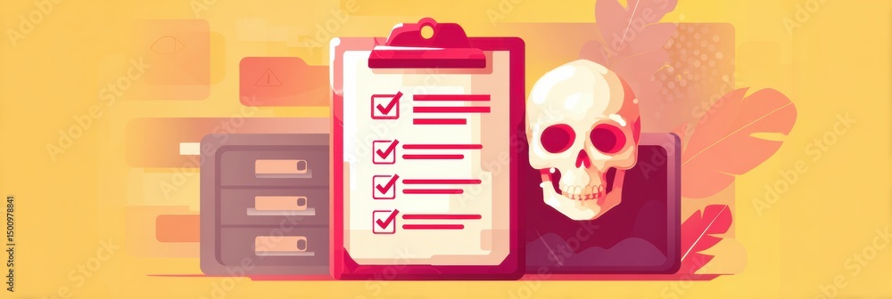 Aufkleber bright poster featuring skull icon with a checklist for safe storage in a workspace setup