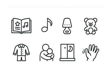 Fototapeta premium Bedtime routine icons featuring storybook, music note, and teddy bear