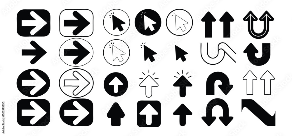 Aufkleber set of black vector web button and arrow icons for website design