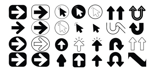 Set of black vector web button and arrow icons for website design