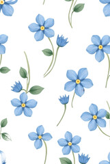 Fototapeta premium Delicate blue floral pattern on black background – a perfect design for textiles and digital wallpapers