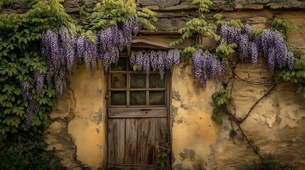 Wisteria vines dripping with purple flowers