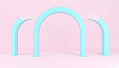 Pastel Blue and Pink Geometric Arches on Pink Background