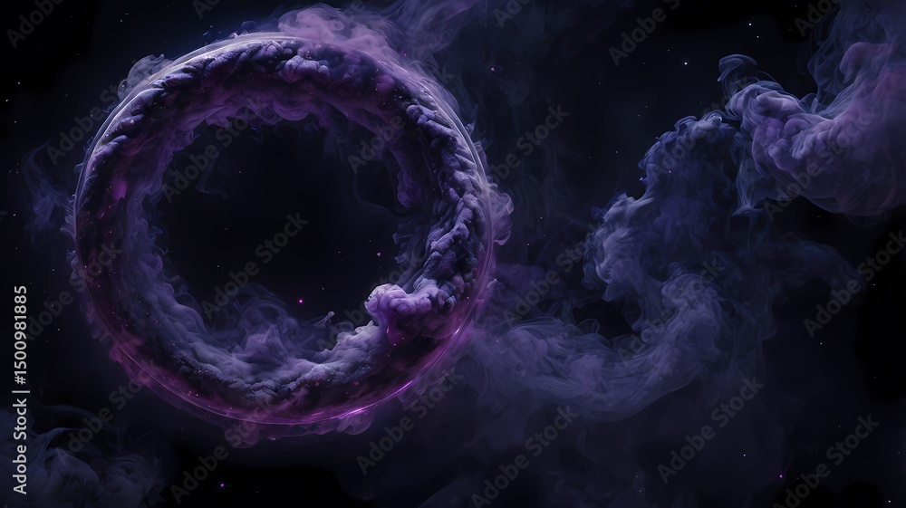 Wall mural a swirling purple smoke ring floating in a dark cosmic space with faint stars, creating an ethereal 