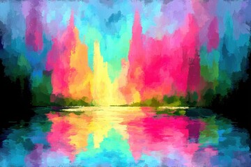 Paisaje abstracto con reflejo acuático vibrante