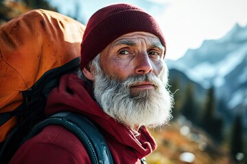 Senior hiker relishes mountain views