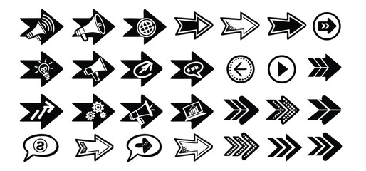 Black and white arrow icons vector set for web direction and business design elements
