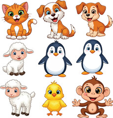 Cute Cartoon Animal Characters Vector Set