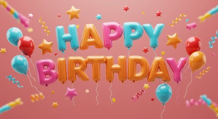 Vibrant Happy Birthday Celebration with Colorful Balloons and Confetti