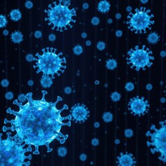 Futuristic Digital Virus Visualization, Blue Coronavirus with Digital Data Stream, Microbiology and Pandemic Virus Concept