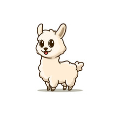 cute llama standing and smiling cartoon