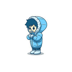 Cute Boy Wearing Thick Jacket Cartoon