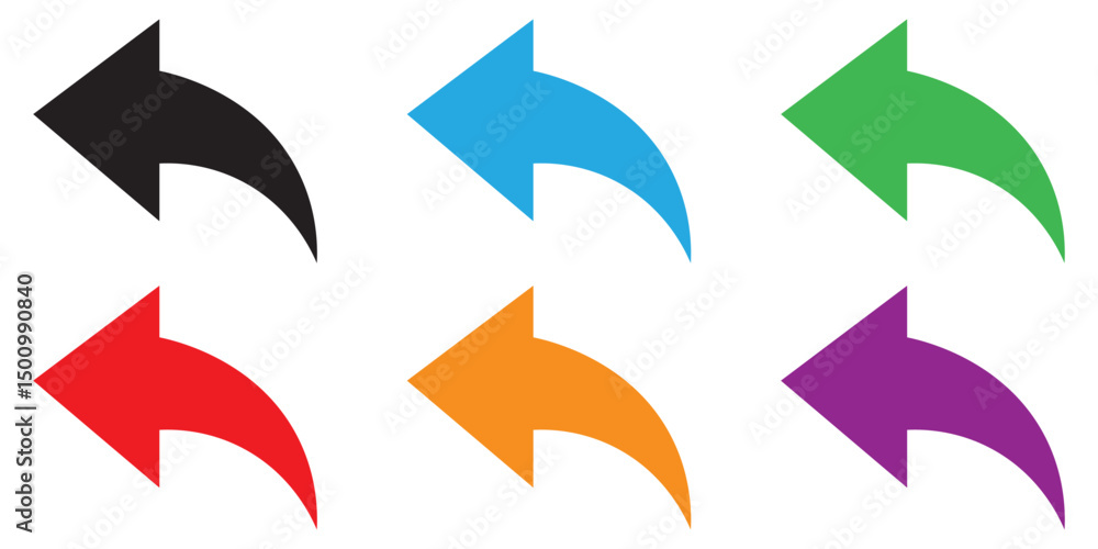 Poster curved arrow icon vector set. collection of colorful left direction arrows symbol design. bold arrow