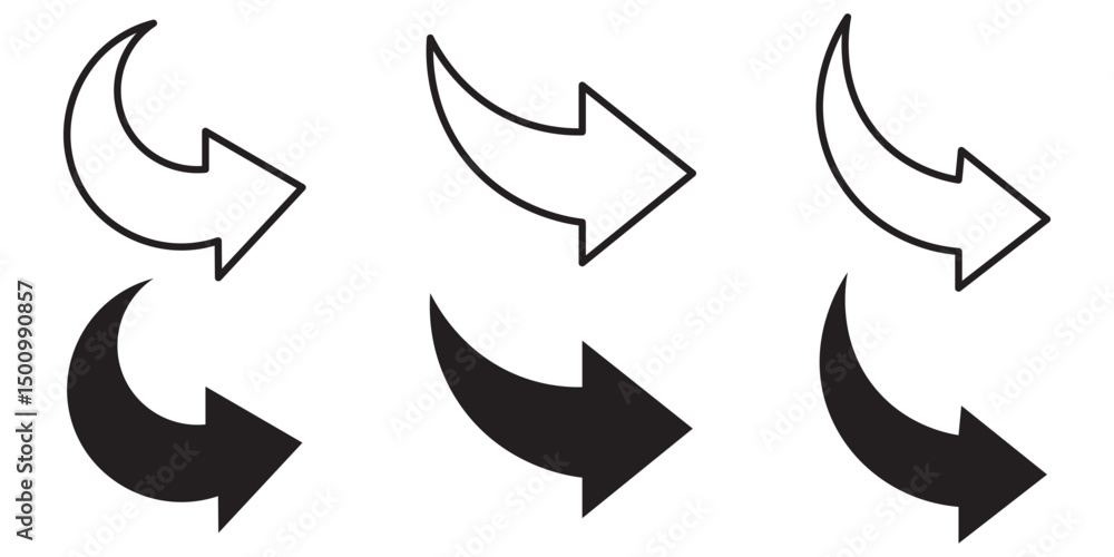 Poster curved arrow icon vector set. collection of right direction arrows symbol design. bold arrow symbol.