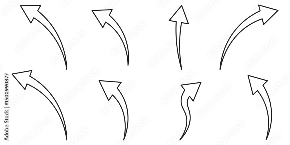 Poster curve arrows set. arrow sign. set of curved arrows isolated on white background. curved arrows, hand
