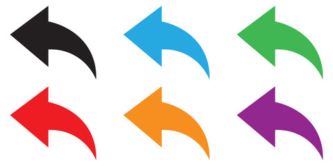 Curved arrow icon vector set. Collection of colorful left direction arrows symbol design. Bold arrow symbol. curved flat design isolated. 