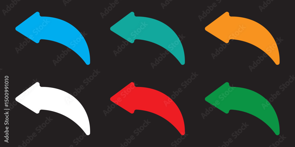 Poster curved arrow icon vector set. collection of colorful left direction arrows symbol design. bold arrow