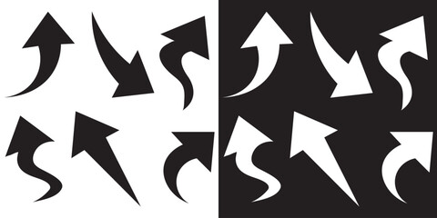 Set of long curve arrow icon vector. Curve arrow icon set. long arrow icon set. curve arrow vector illustration. Black and white background.