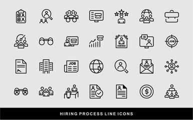 Hiring Process Line Icons. Recruitment, Job Application, Interview, Candidate Selection Vector Set