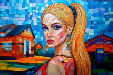 Mosaic style image of portrait of gypsy woman