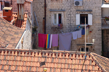 Traditional Mediterranean architectural details in Trogir, Croatia.