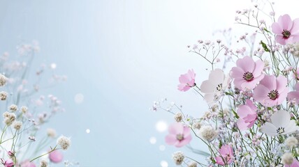 Fototapeta premium Delicate Pink and White Floral Background with Bokeh and Copy Space floral pink white delicate bokeh