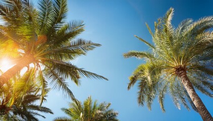 Obraz premium palm trees against blue sky, low angle