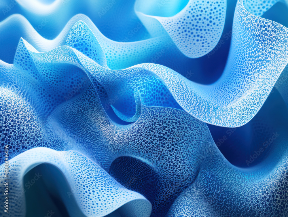 Poster wavy layers of blue material create an abstract texture in a captivating artistic composition